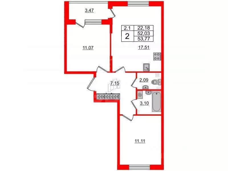 2-к кв. Санкт-Петербург Пулковское ш., 99к6 (52.04 м) - Фото 1