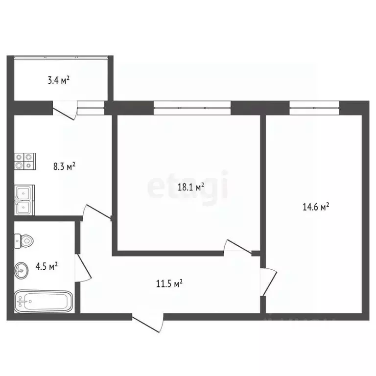 2-к кв. Москва, Москва, Московский г. ул. Бианки, 3к1 (57.0 м) - Фото 2