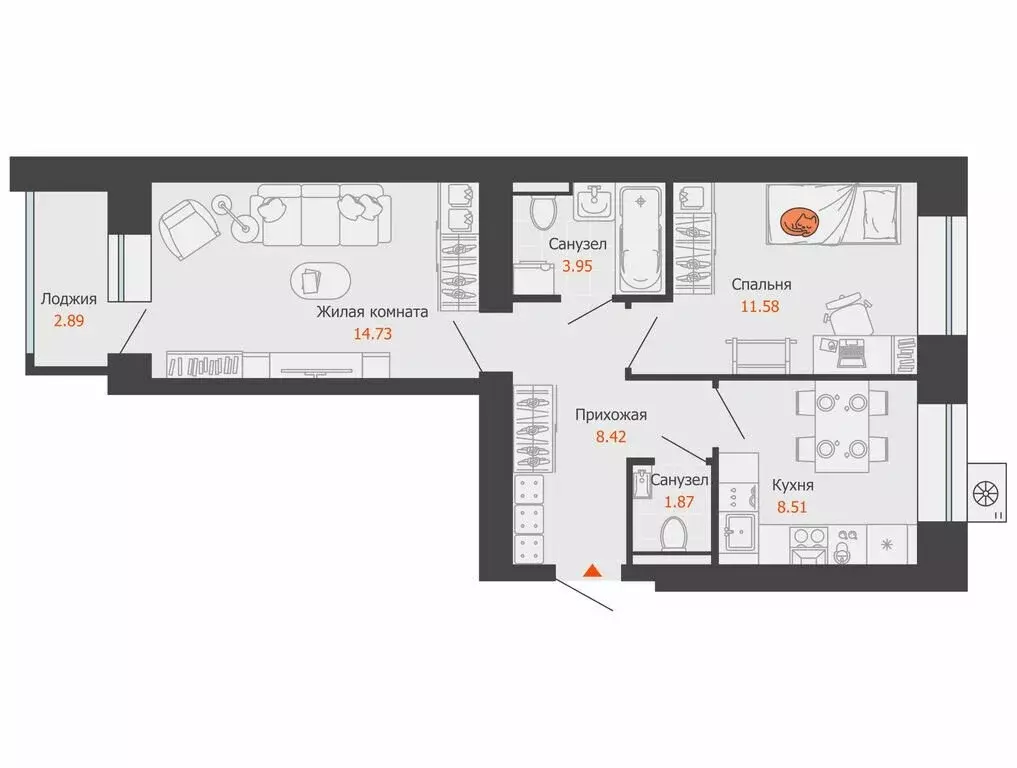 2-комнатная квартира: Первомайский, ЖК Икигай (51 м) - Фото 1