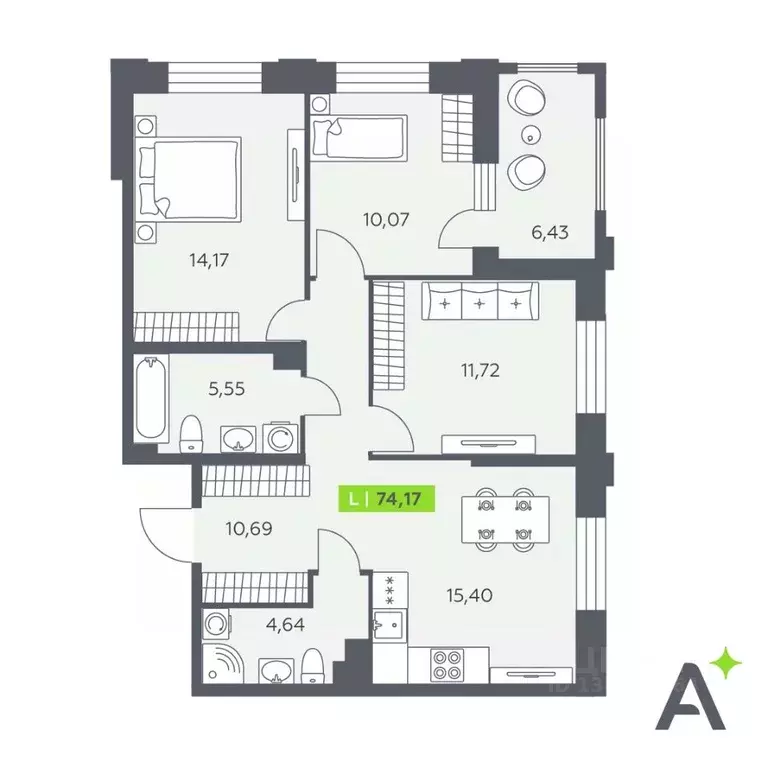 3-к кв. Ленинградская область, Всеволожский район, Заневское городское ... - Фото 1