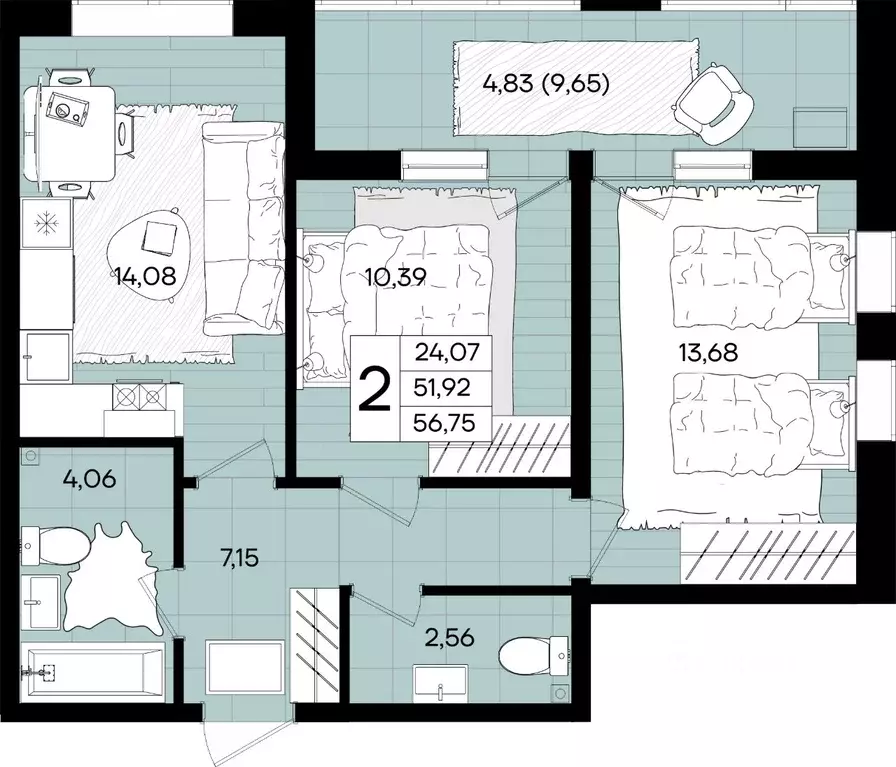 2-к кв. Краснодарский край, Краснодар Народные Кварталы жилой комплекс ... - Фото 1