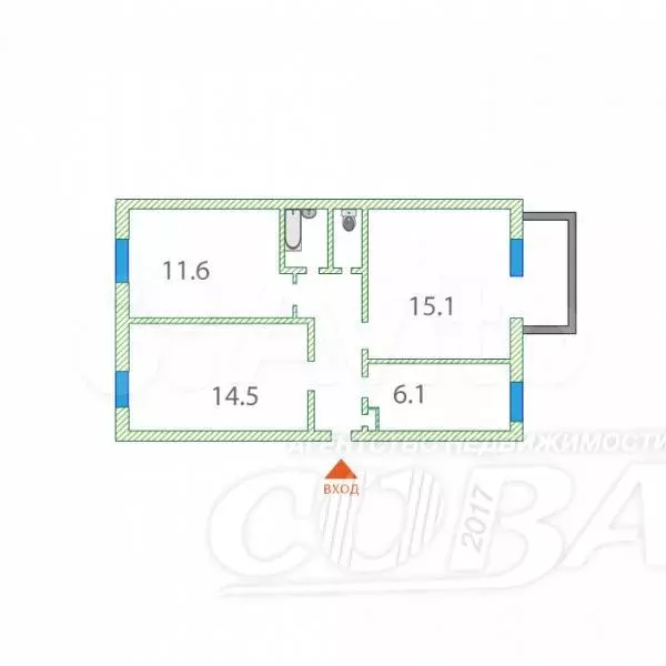 3-к. квартира, 61,5 м, 3/5 эт. - Фото 0