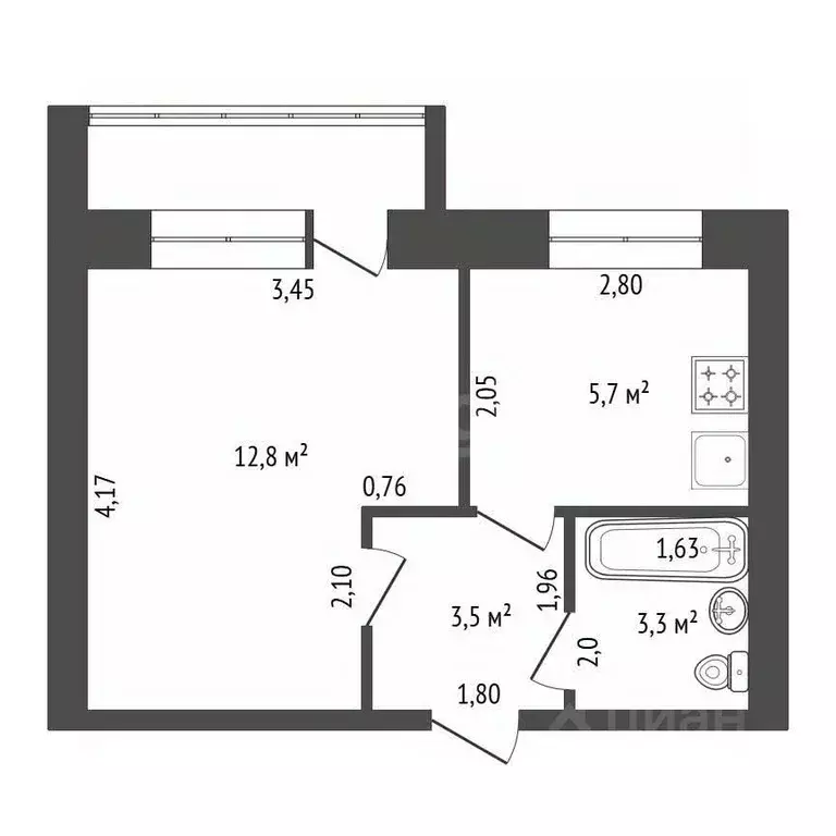 1-к кв. Башкортостан, Уфа ул. Рихарда Зорге, 74 (25.2 м) - Фото 2