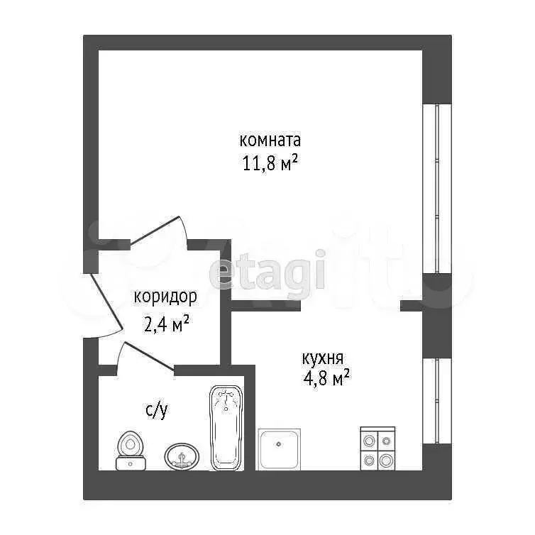 1-к. квартира, 21,6 м, 1/5 эт. - Фото 0