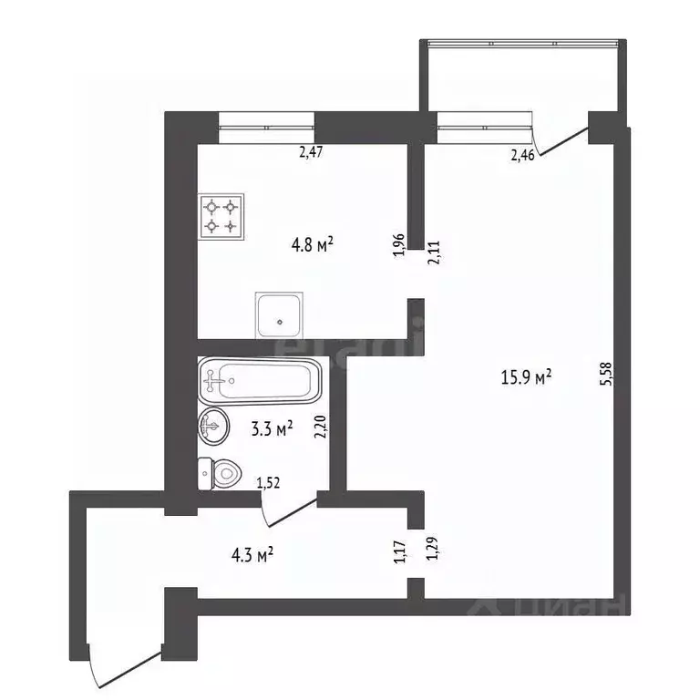 1-к кв. Амурская область, Благовещенск ул. Ленина, 182 (29.8 м) - Фото 2