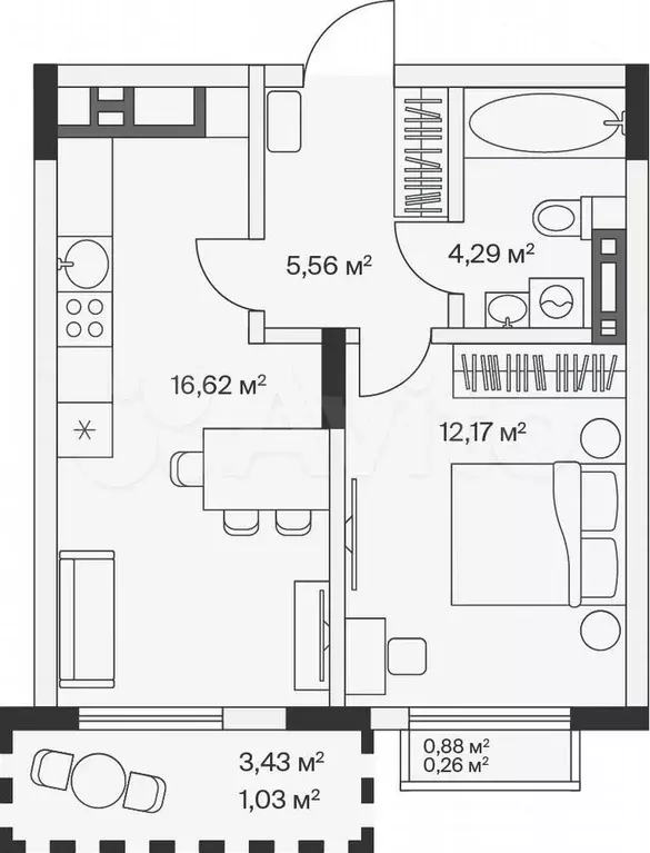 1-к. квартира, 39,9 м, 7/7 эт. - Фото 1