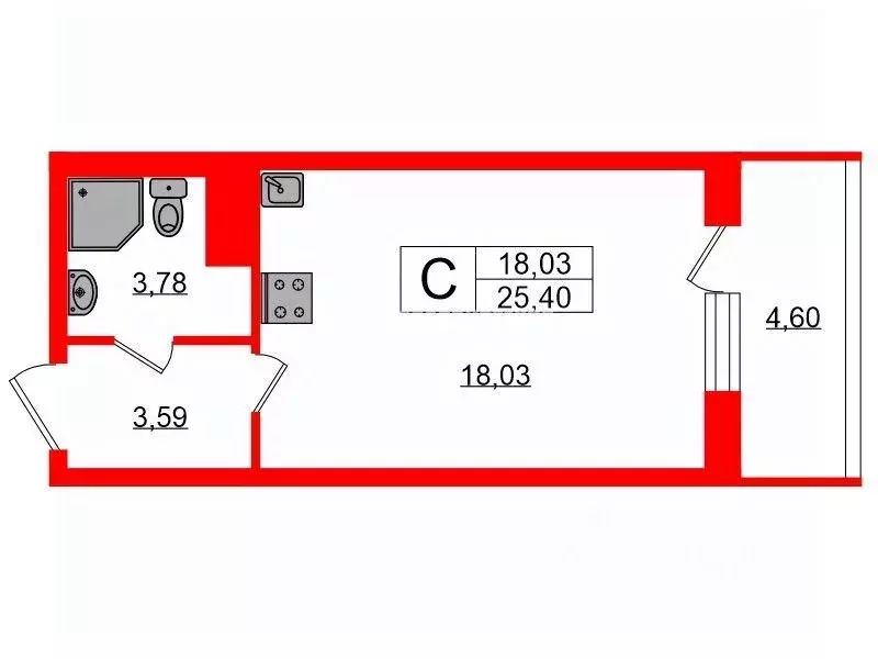 Студия Санкт-Петербург ул. Струве, 10к1 (25.4 м) - Фото 1