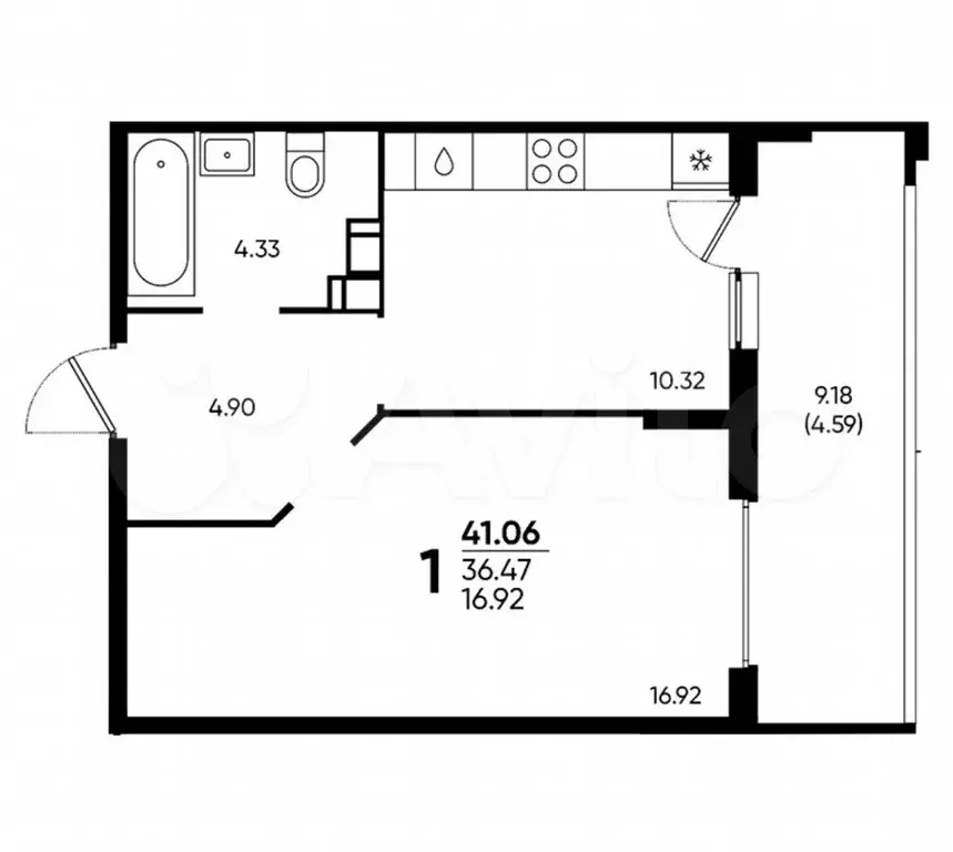 1-к. квартира, 41,1 м, 12/22 эт. - Фото 1
