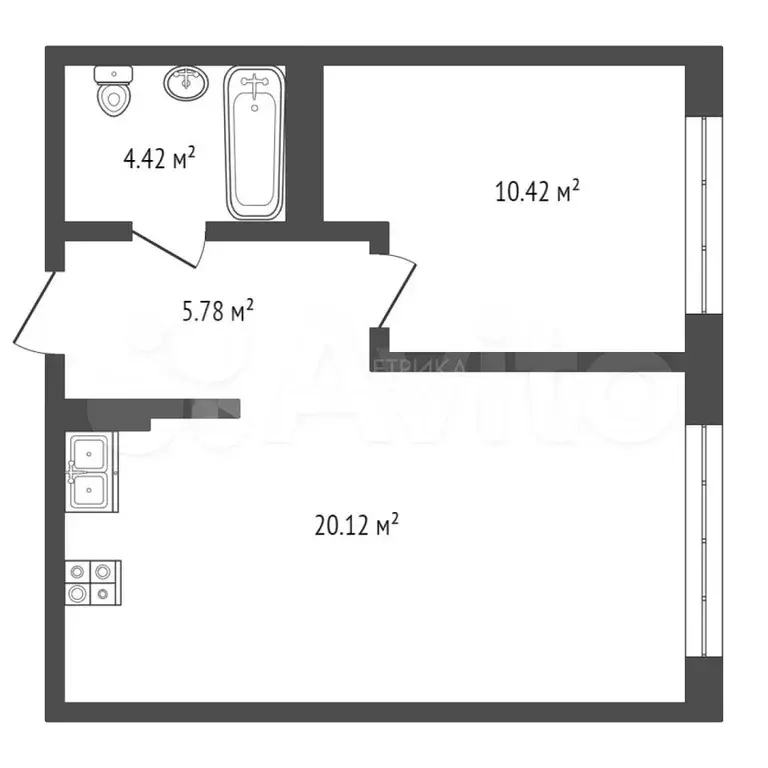 1-к. квартира, 40,7 м, 2/9 эт. - Фото 0