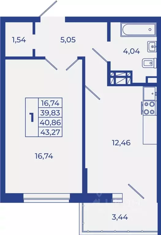 1-к кв. Ростовская область, Новочеркасск  (43.27 м) - Фото 0