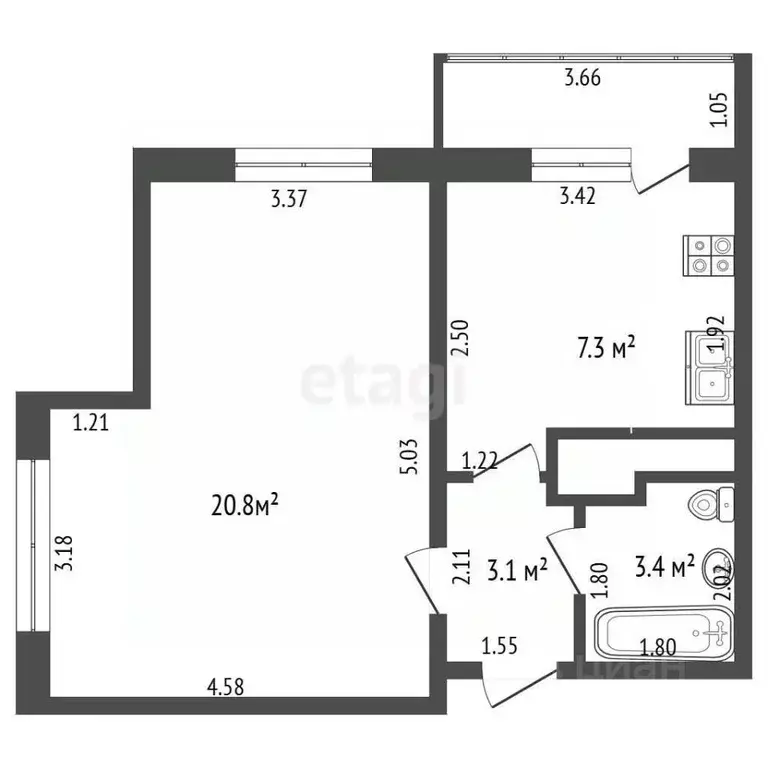 1-к кв. Севастополь ул. Казачья, 60к7 (34.6 м) - Фото 2