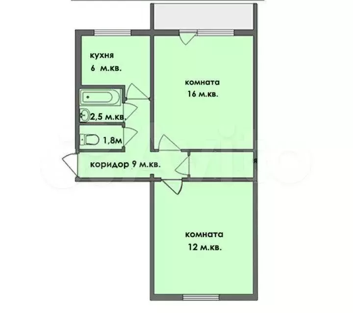 2-к. квартира, 46 м, 1/5 эт. - Фото 0