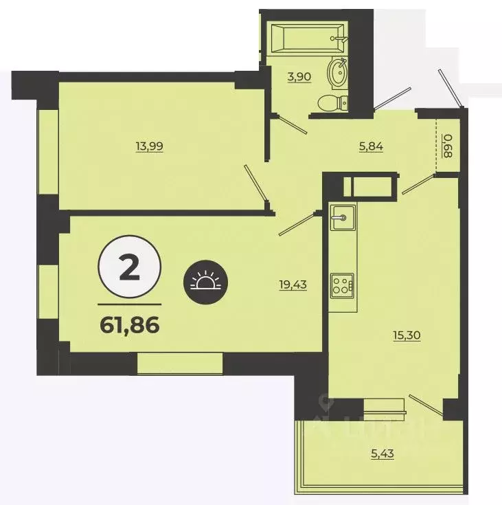 2-к кв. Ростовская область, Ростов-на-Дону Левенцовский мкр, ... - Фото 1