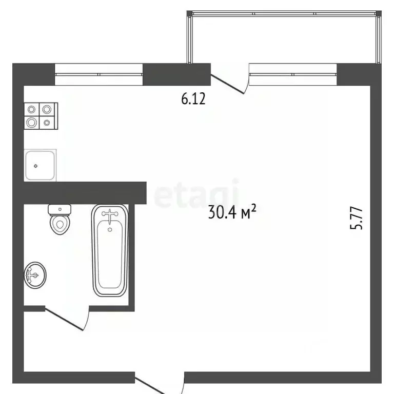 1-к кв. Томская область, Томск просп. Мира, 19 (33.8 м) - Фото 2