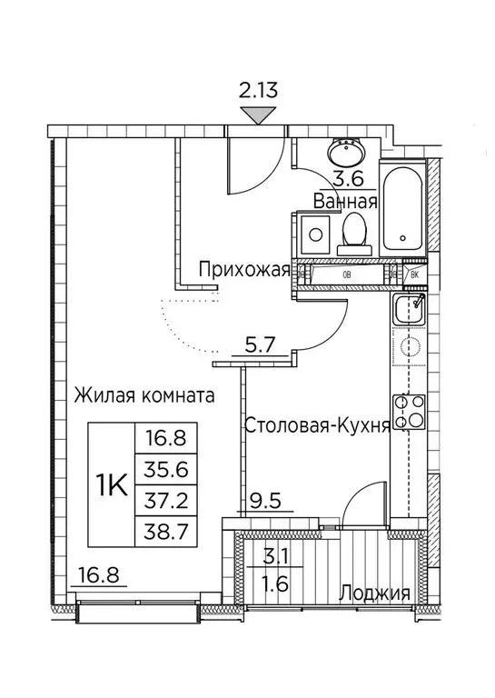 1-комнатная квартира: Владивосток, улица Расула Гамзатова, 7к2 (38.7 ... - Фото 0