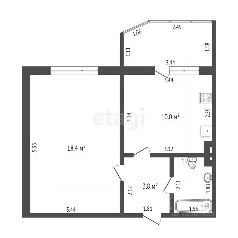 1-к кв. Ханты-Мансийский АО, Сургут ул. Есенина, 6 (36.0 м) - Фото 1