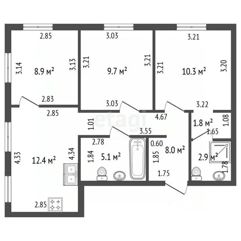 3-к кв. Санкт-Петербург Благодатная ул., 50 (59.0 м) - Фото 2