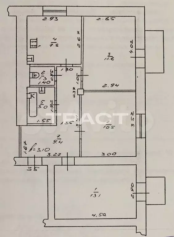 3-к. квартира, 57,9 м, 4/4 эт. - Фото 0