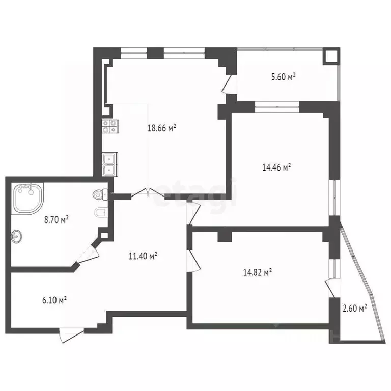 2-к кв. Тюменская область, Тюмень ул. Федюнинского, 64 (72.8 м) - Фото 2