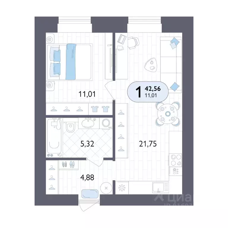 1-к кв. Брянская область, Брянск Бежицкая ул. (42.56 м) - Фото 1