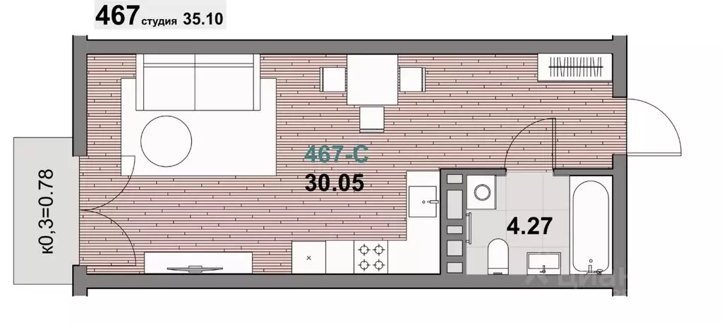 1-к кв. Калининградская область, Зеленоградск ул. Гагарина (35.1 м) - Фото 0