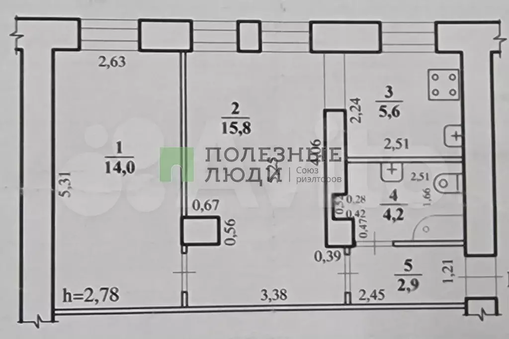 2-к. квартира, 42,5 м, 1/3 эт. - Фото 0