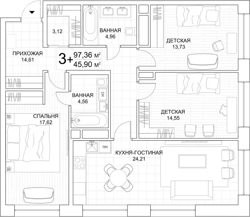 3-комнатная квартира: Москва, Береговой проезд, 3 (97.6 м) - Фото 1