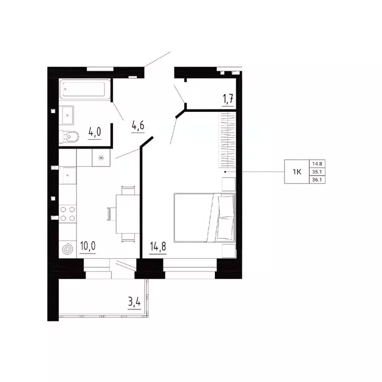 1-к кв. Орловская область, Орловский район, д. Образцово, Первый мкр  ... - Фото 1