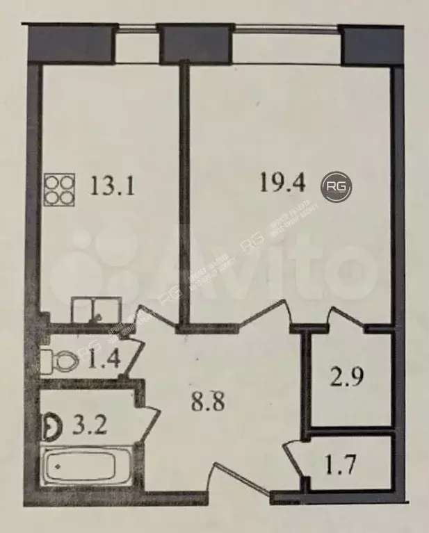 1-к. квартира, 51 м, 1/9 эт. - Фото 0