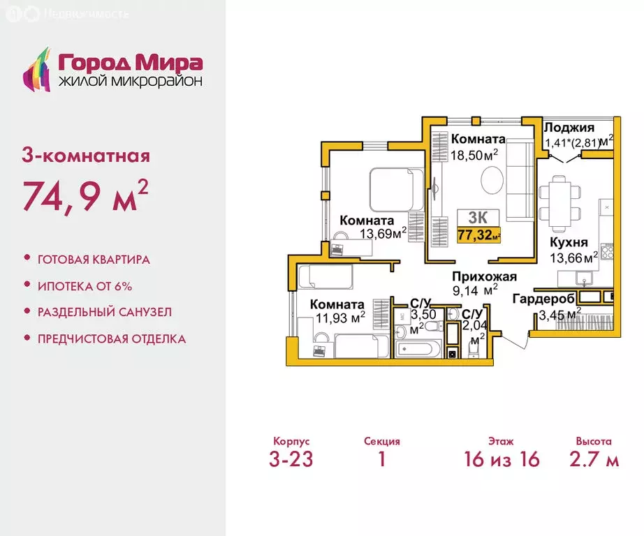 3-комнатная квартира: Симферополь, улица Батурина, 177к1 (74.9 м) - Фото 1