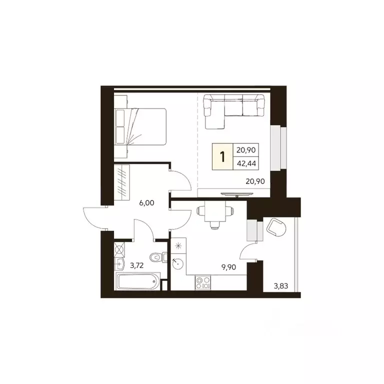 1-к кв. Башкортостан, Уфа ул. Ахметова, 296/2 (42.44 м) - Фото 1