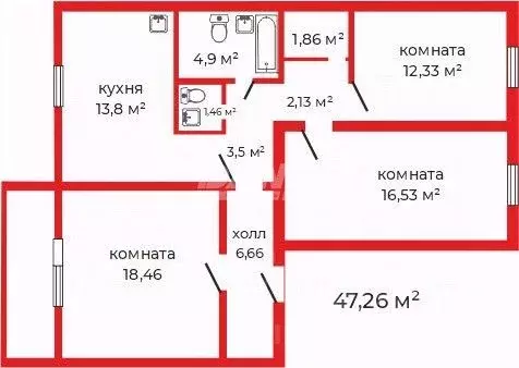 3-к кв. Челябинская область, Челябинск ул. Александра Шмакова, 36 ... - Фото 1