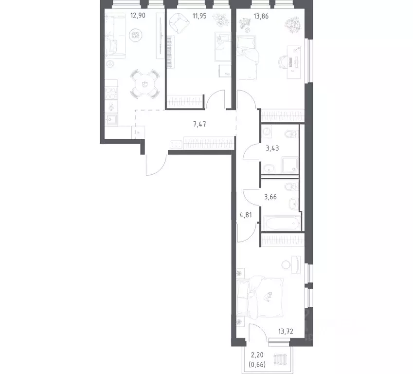 3-к кв. Ленинградская область, Всеволожский район, Свердловское ... - Фото 1