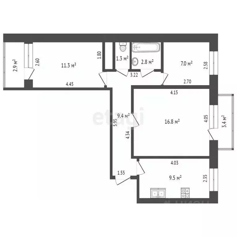 3-к кв. Ростовская область, Ростов-на-Дону ул. Текучева, 112/1 (60.0 ... - Фото 2