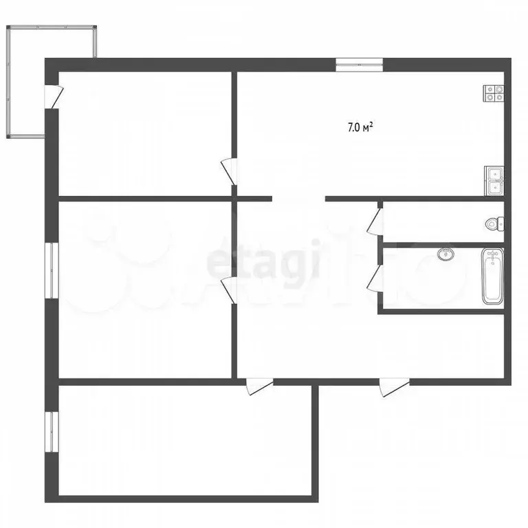 3-к. квартира, 62,7 м, 4/4 эт. - Фото 0