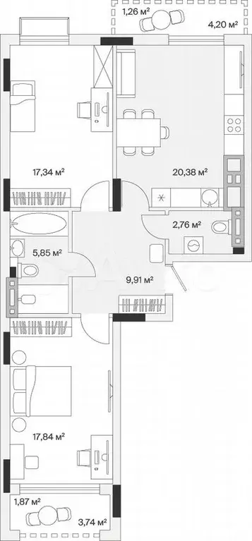 2-к. квартира, 77,8 м, 7/7 эт. - Фото 1