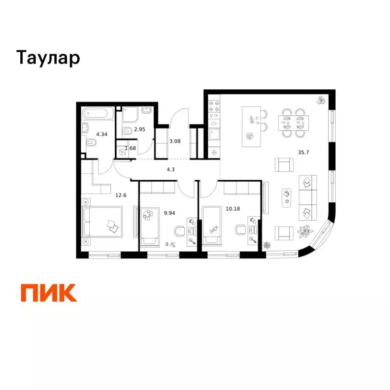 3-к кв. Татарстан, Казань Таулар жилой комплекс, 1 (84.77 м) - Фото 1