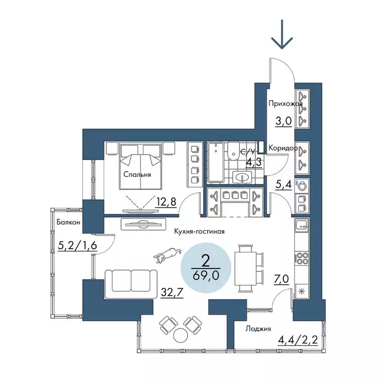 2-к кв. Красноярский край, Красноярск Пашенный мкр, Портовый жилой ... - Фото 0
