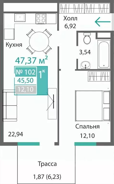 1-к кв. Крым, Симферополь Барбарис жилой комплекс (47.37 м) - Фото 0