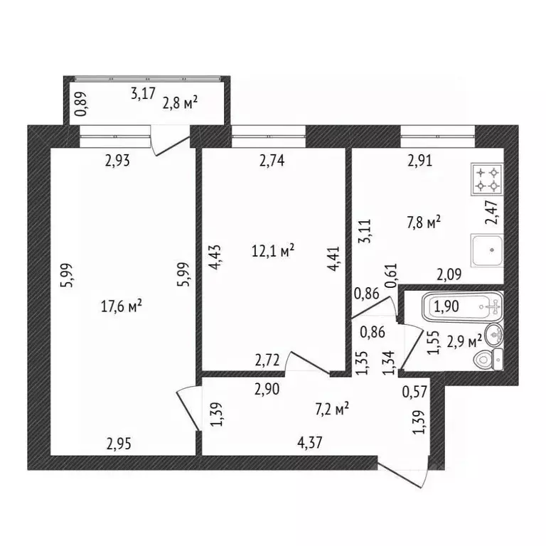 2-к кв. Башкортостан, Уфа ул. Академика Курчатова, 65 (47.6 м) - Фото 2