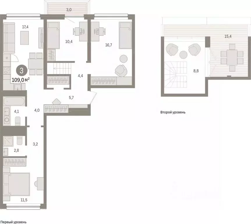 3-к кв. Тюменская область, Тюмень Мысовская ул., 26к1 (109.0 м) - Фото 0