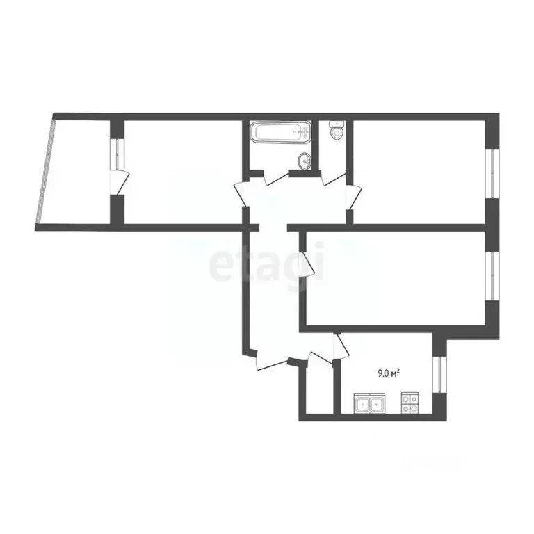 3-к кв. Тюменская область, Тюмень Заречный проезд, 31 (63.5 м) - Фото 1