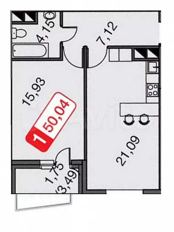 1-к. квартира, 50 м, 9/19 эт. - Фото 0