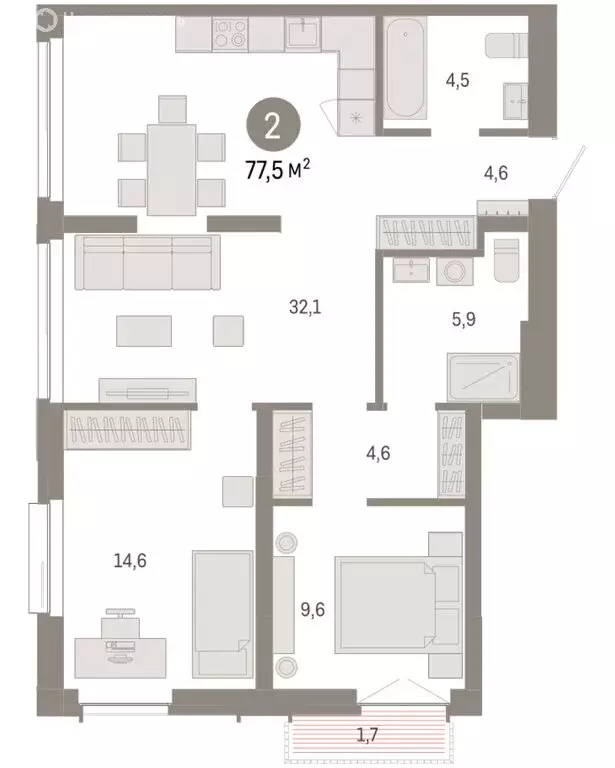 2-комнатная квартира: Новосибирск, Большевистская улица, 66 (77.46 м) - Фото 2