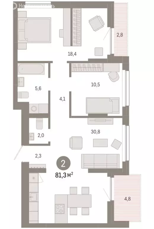 2-комнатная квартира: Новосибирск, квартал Лебедевский, 1/3 (81.3 м) - Фото 2