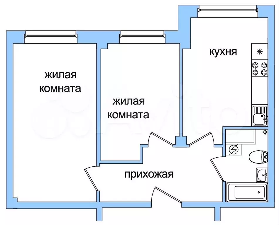 2-к. квартира, 55,1 м, 3/9 эт. - Фото 1