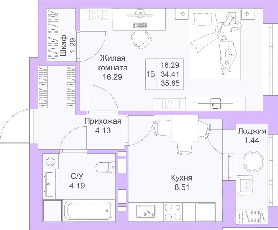 1-к кв. Татарстан, Казань Светлая Долина жилой комплекс (35.8 м) - Фото 0