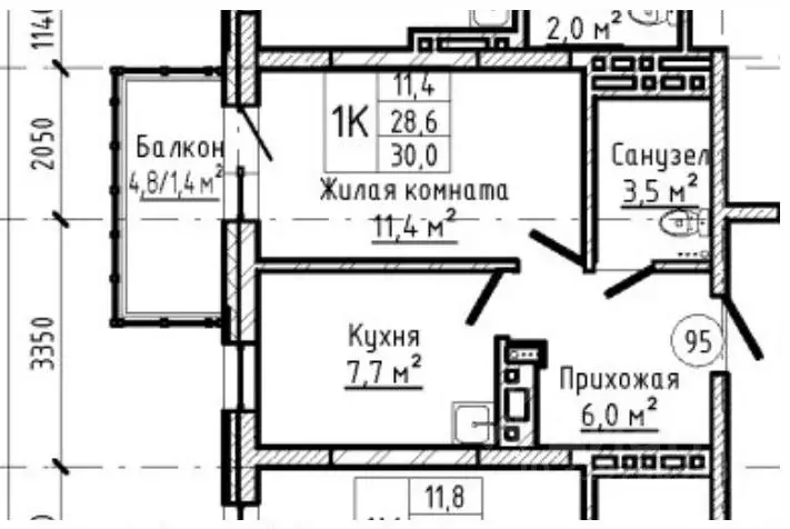 1-к кв. Красноярский край, Красноярск Ключевская ул., 63 (31.0 м) - Фото 2