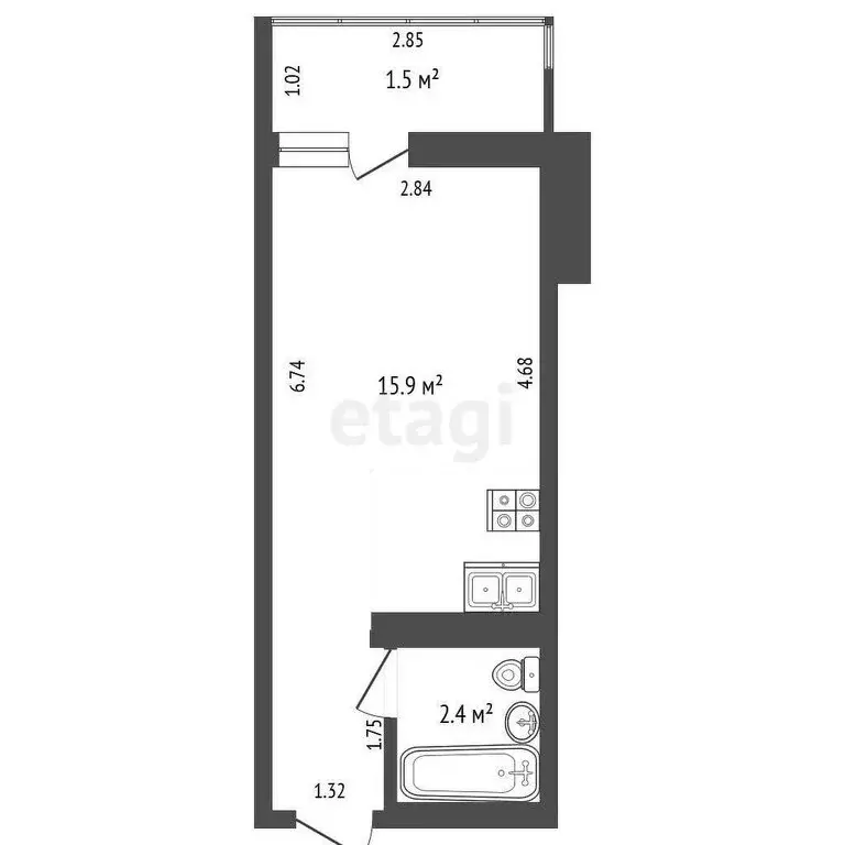 Квартира-студия: Набережные Челны, Авангардная улица, 41 (18.3 м) - Фото 1