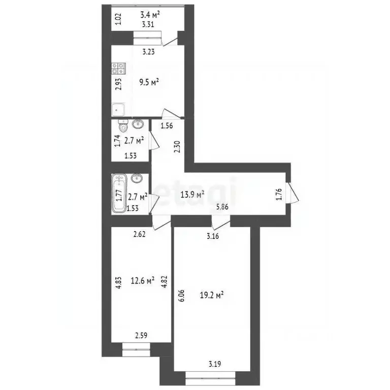 2-к кв. Башкортостан, Стерлитамакский район, Отрадовский сельсовет, с. ... - Фото 2